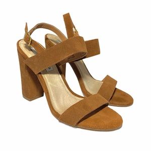 Anthony Wang Collection Brown Franca Suede Leather Open Toe Heels Size 6